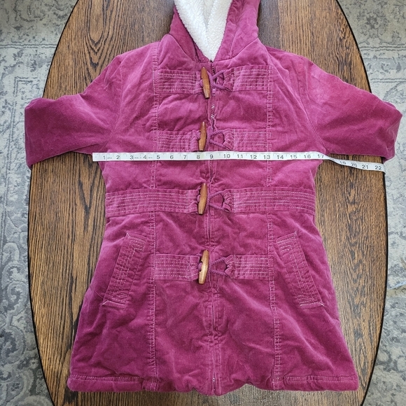 Salt & Pepper Fucshia Corduroy and Sherpa Hooded Winter Jacket Size Women Small - Picture 7 of 12
